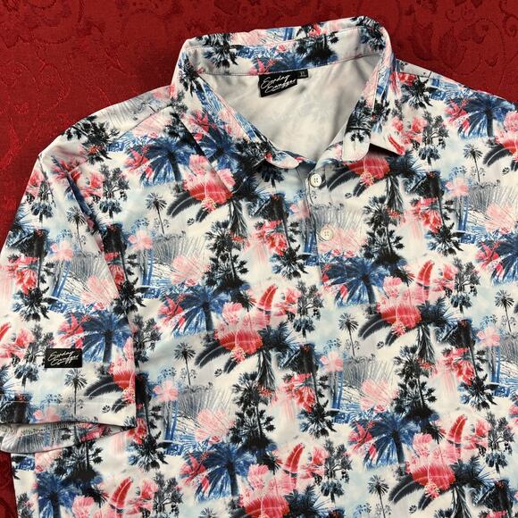 Sunday Swagger Shirt Mens XL White Graphic Print Palm Tree AOP Golf Beach Party - Picture 1 of 10